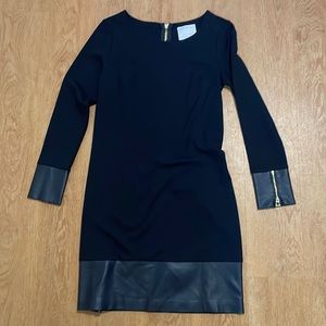 Womens black long sleeve leather trim dress